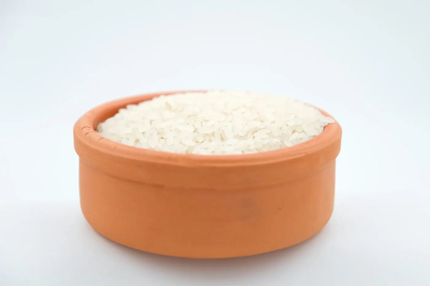 Plain cooked rice served in a shallow clay dish
